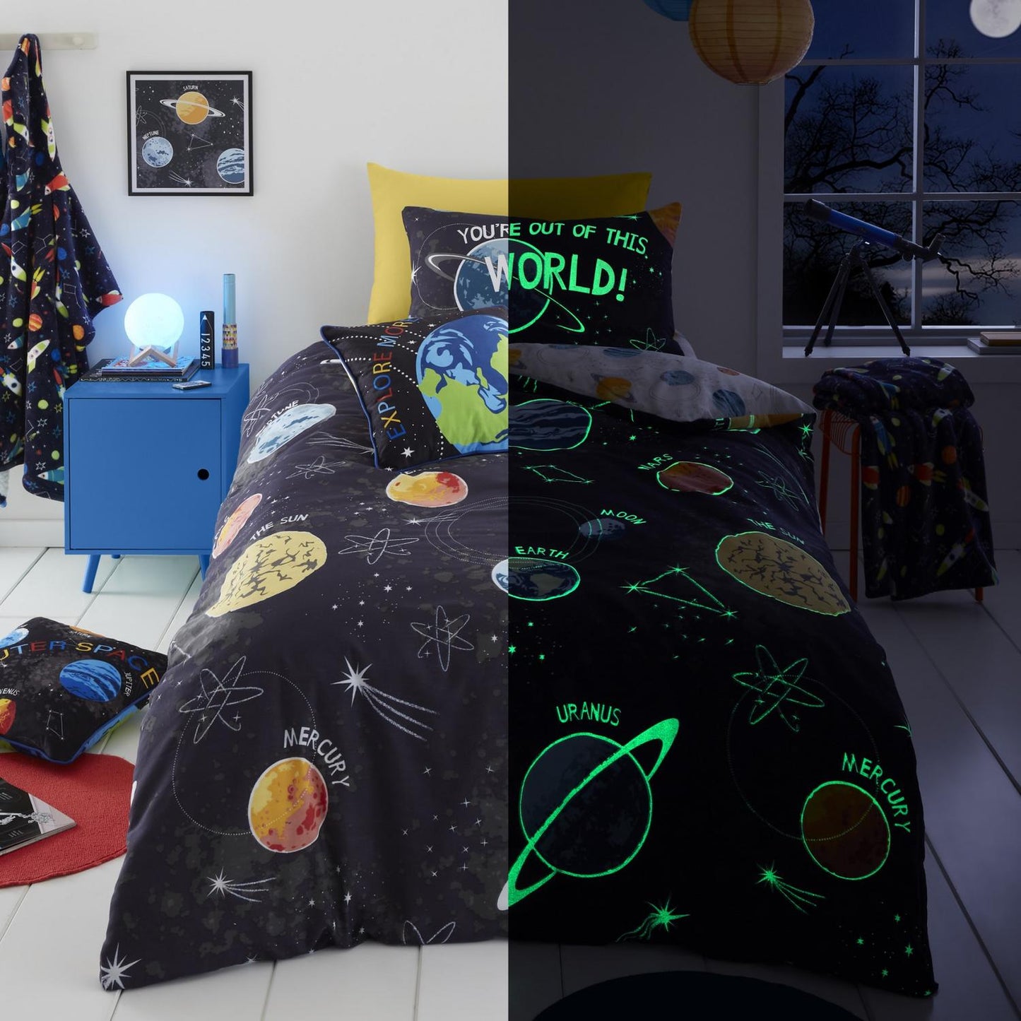 Outer Space Black Glow in the Dark Kids Duvet Set