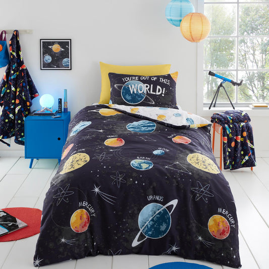 Outer Space Black Glow in the Dark Kids Duvet Set