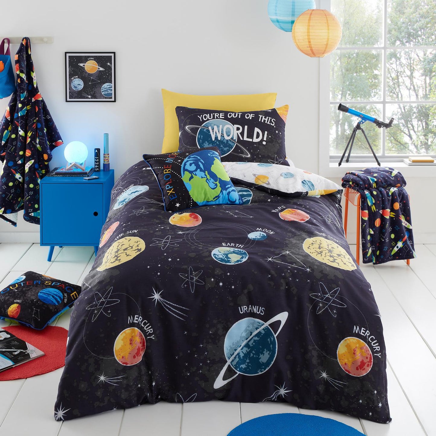 Outer Space Black Glow in the Dark Kids Duvet Set