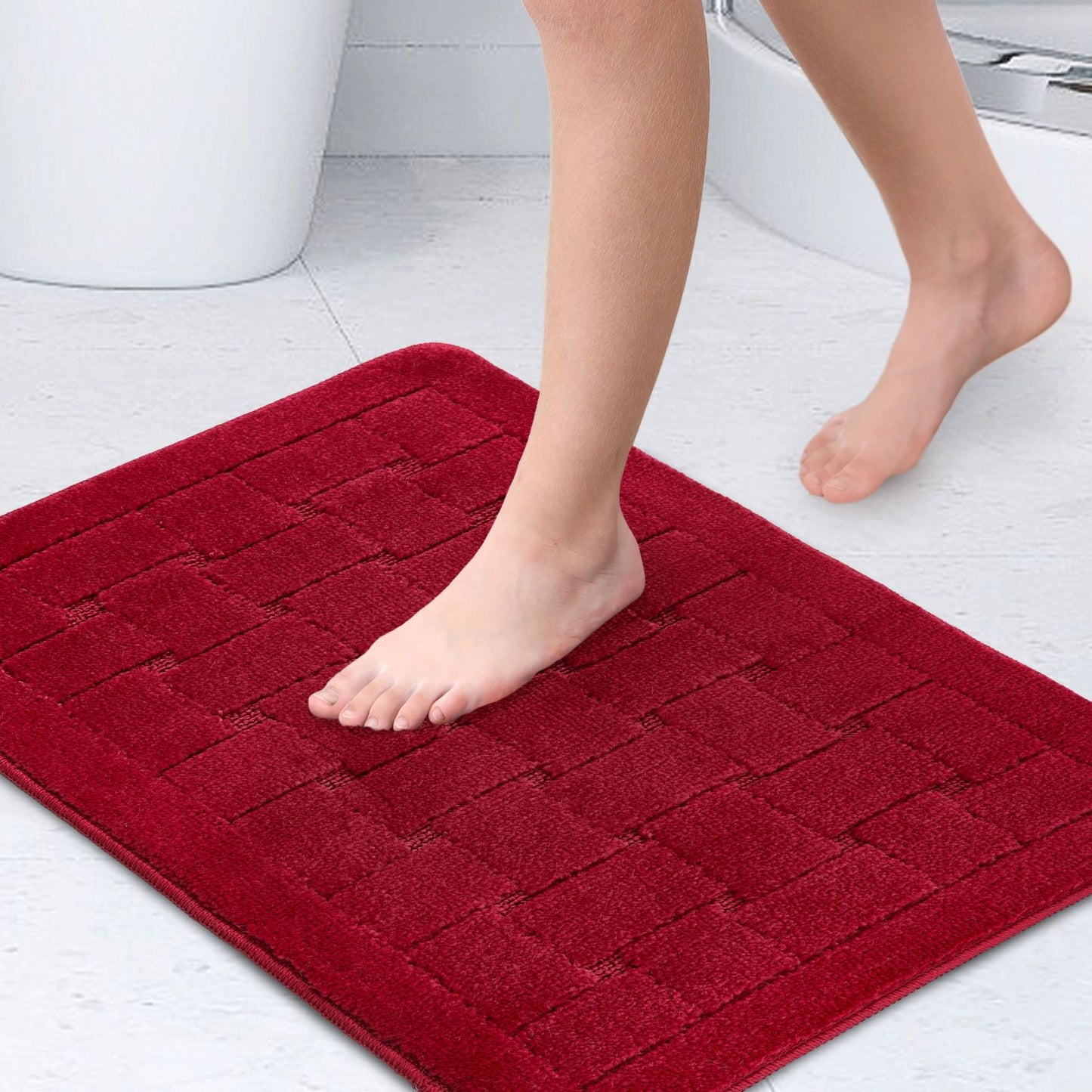 Orkney Bordeaux Red Crosshatch Bath Mat