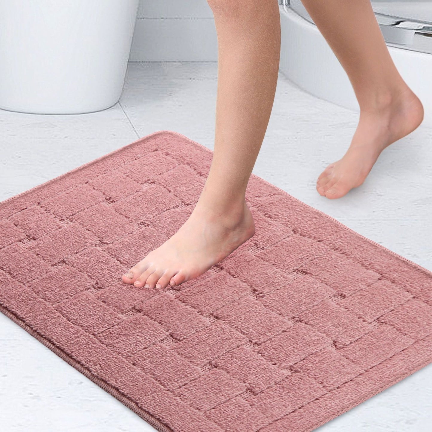 Orkney Blush Pink Crosshatch Bath Mat