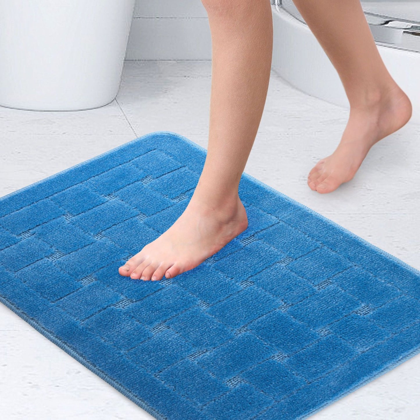 Orkney Blue Crosshatch Bath Mat