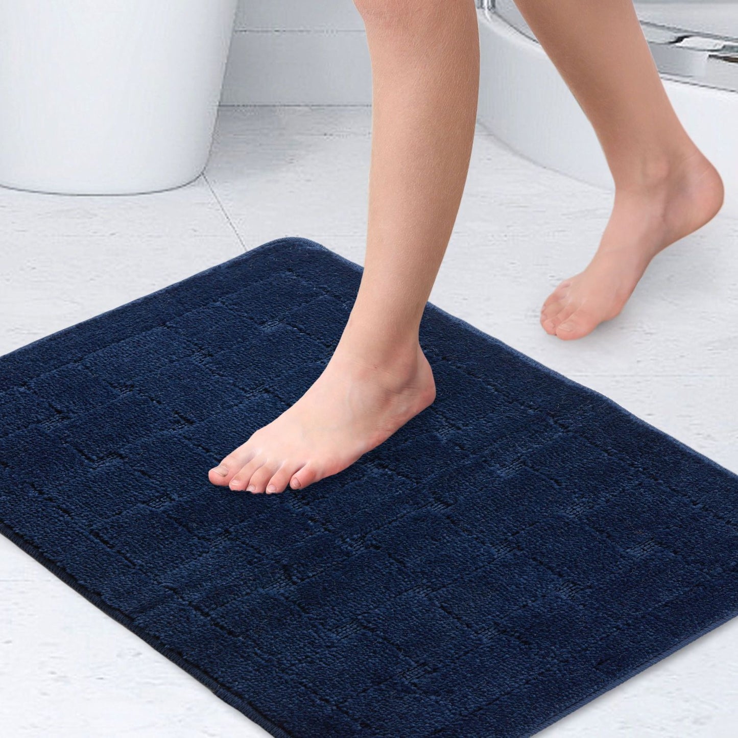 Orkney Navy Blue Crosshatch Bath Mat