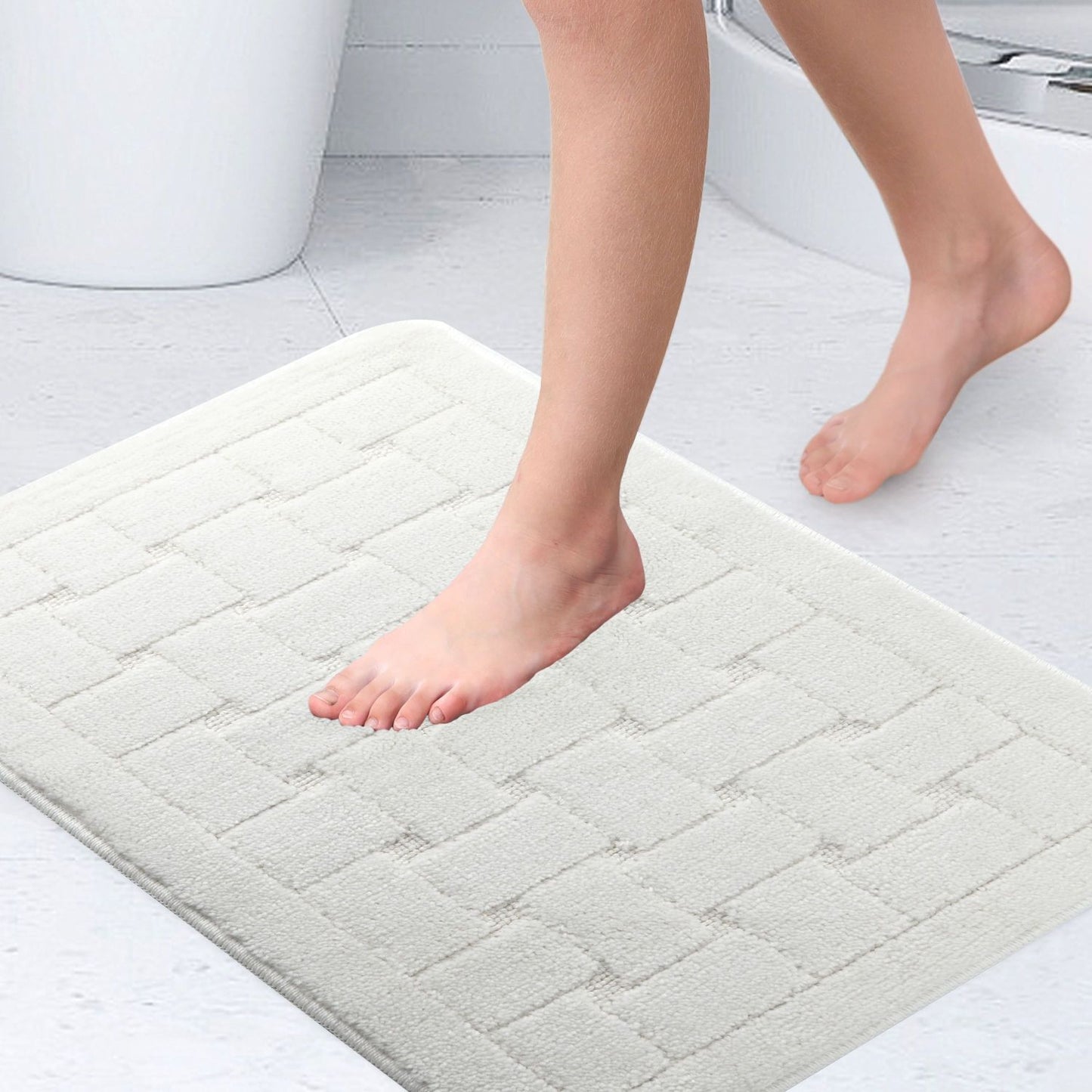 Orkney White Crosshatch Bath Mat