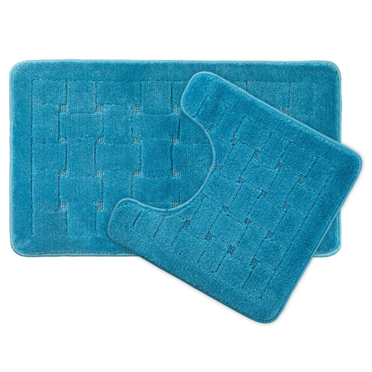 Orkney Aqua Crosshatch 2 Piece Bath Mat Set