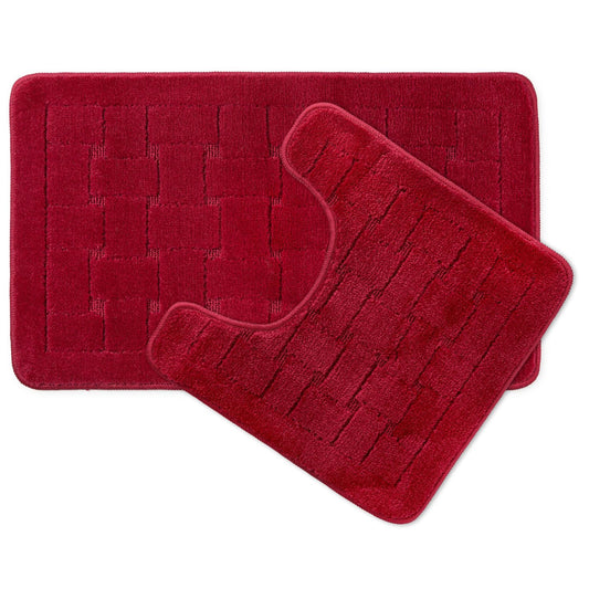 Orkney Bordeaux Red Crosshatch 2 Piece Bath Mat Set