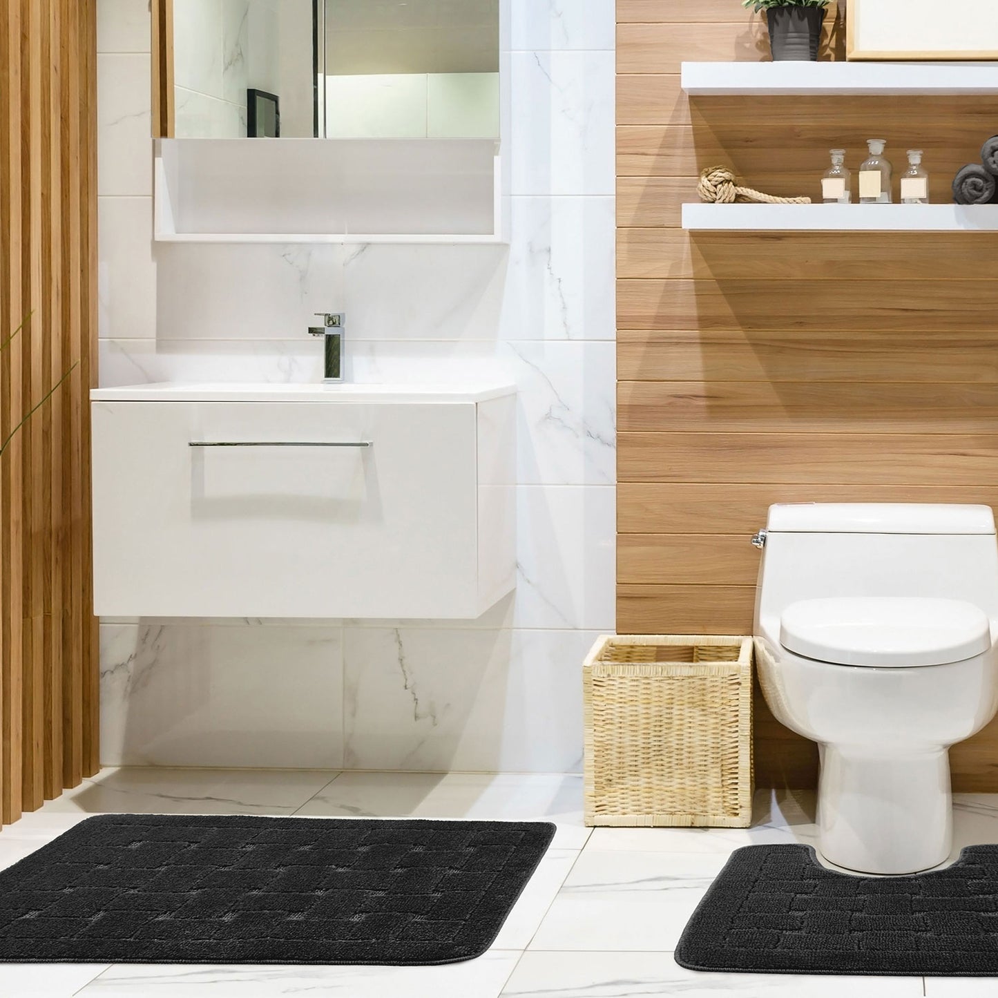 Orkney Black Crosshatch 2 Piece Bath Mat Set