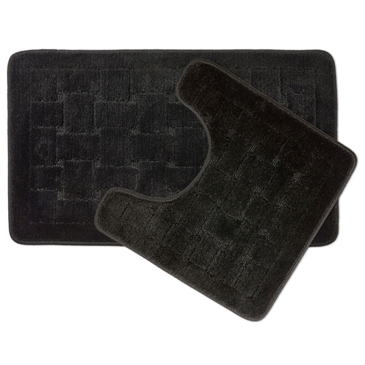 Orkney Black Crosshatch 2 Piece Bath Mat Set