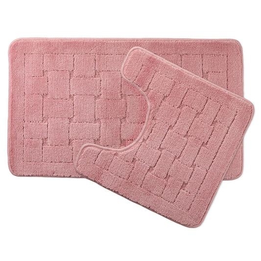 Orkney Blush Pink Crosshatch 2 Piece Bath Mat Set