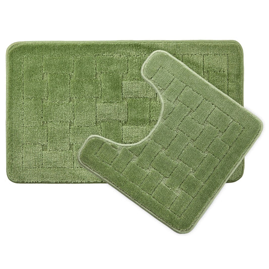 Orkney Sage Green Crosshatch 2 Piece Bath Mat Set