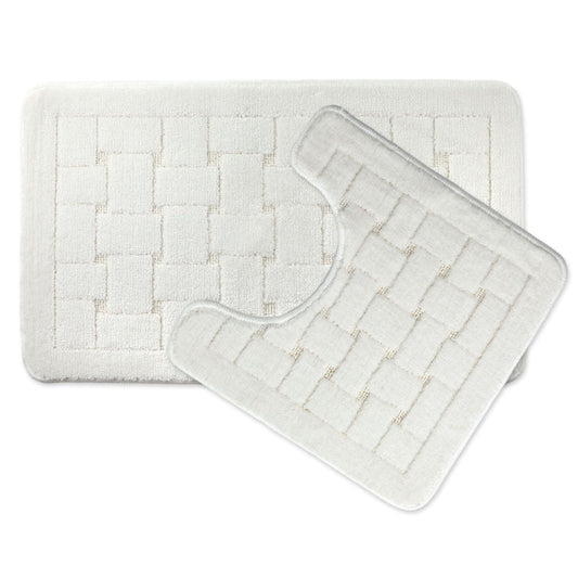 Orkney White Crosshatch 2 Piece Bath Mat Set