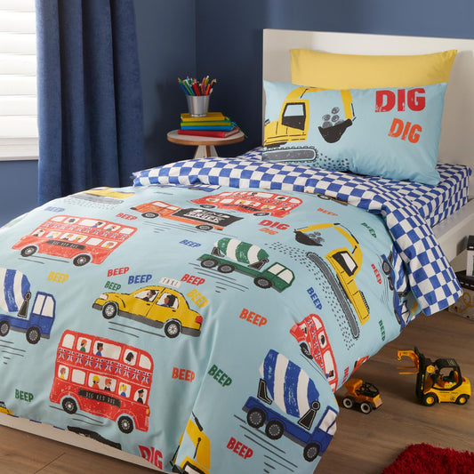 On The Move Blue Easy Care Kids Duvet Set