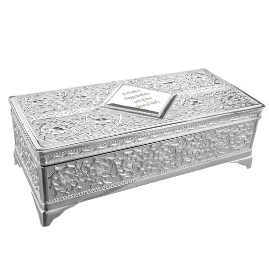 Personalised Box Antique Silver Plated Jewellery Box