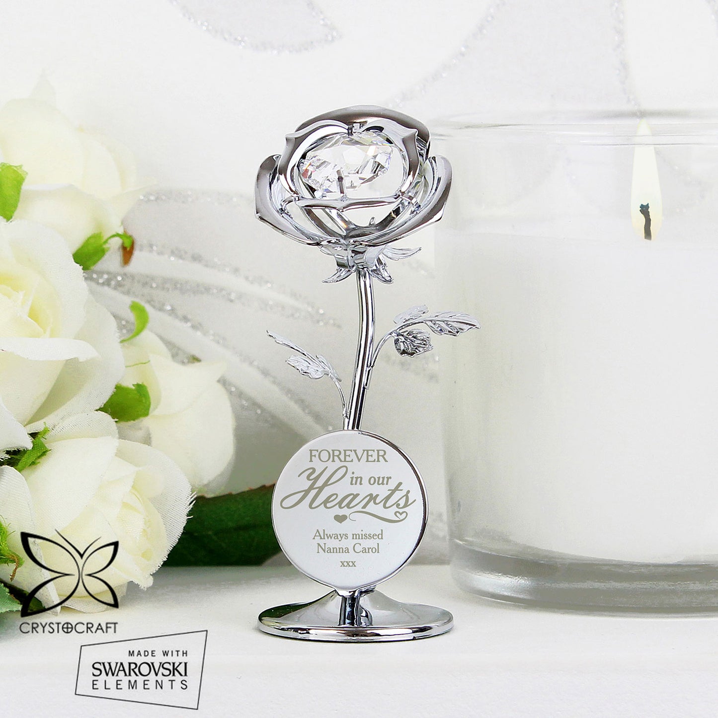Personalised Forever in Our Hearts Memorial Rose Ornament