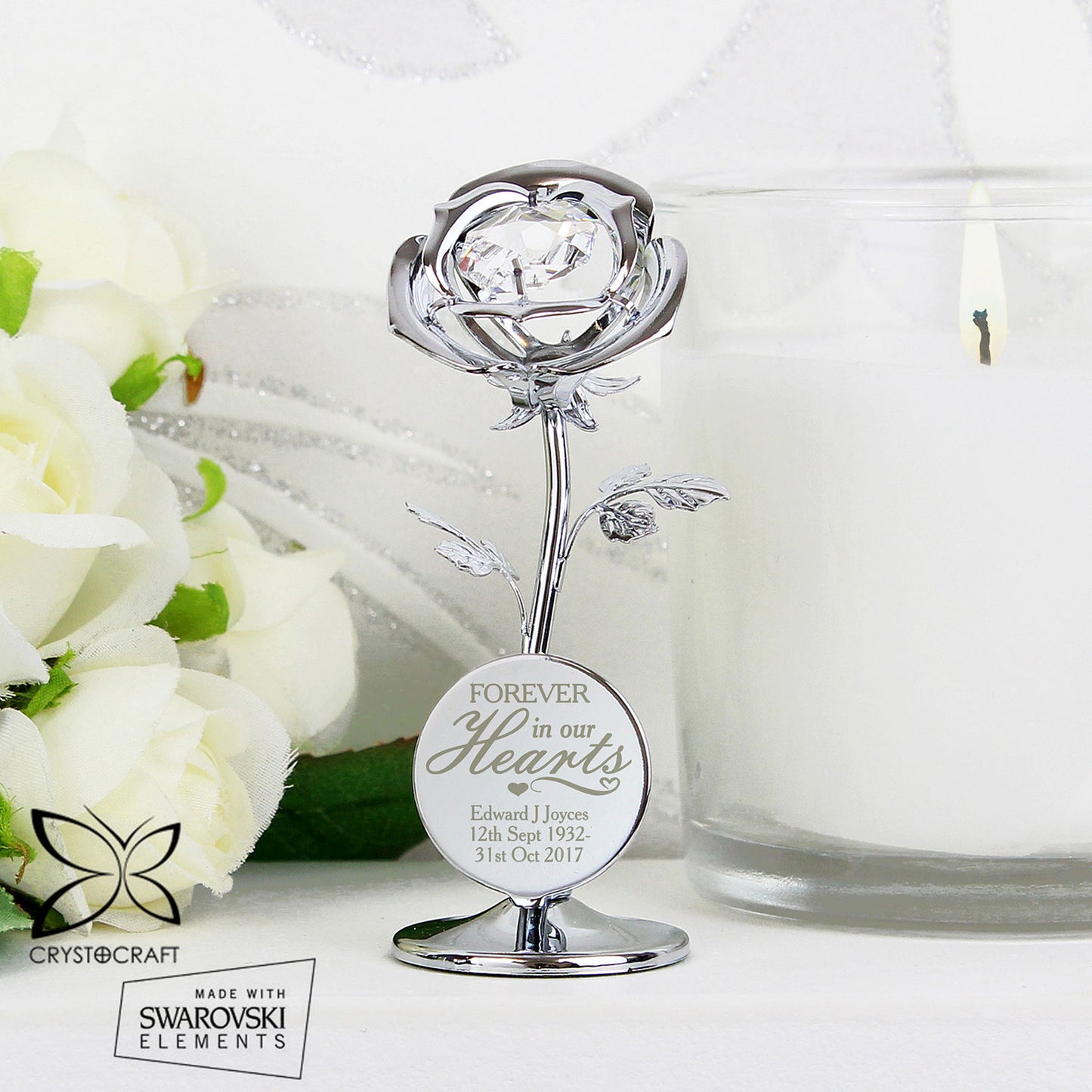 Personalised Forever in Our Hearts Memorial Rose Ornament