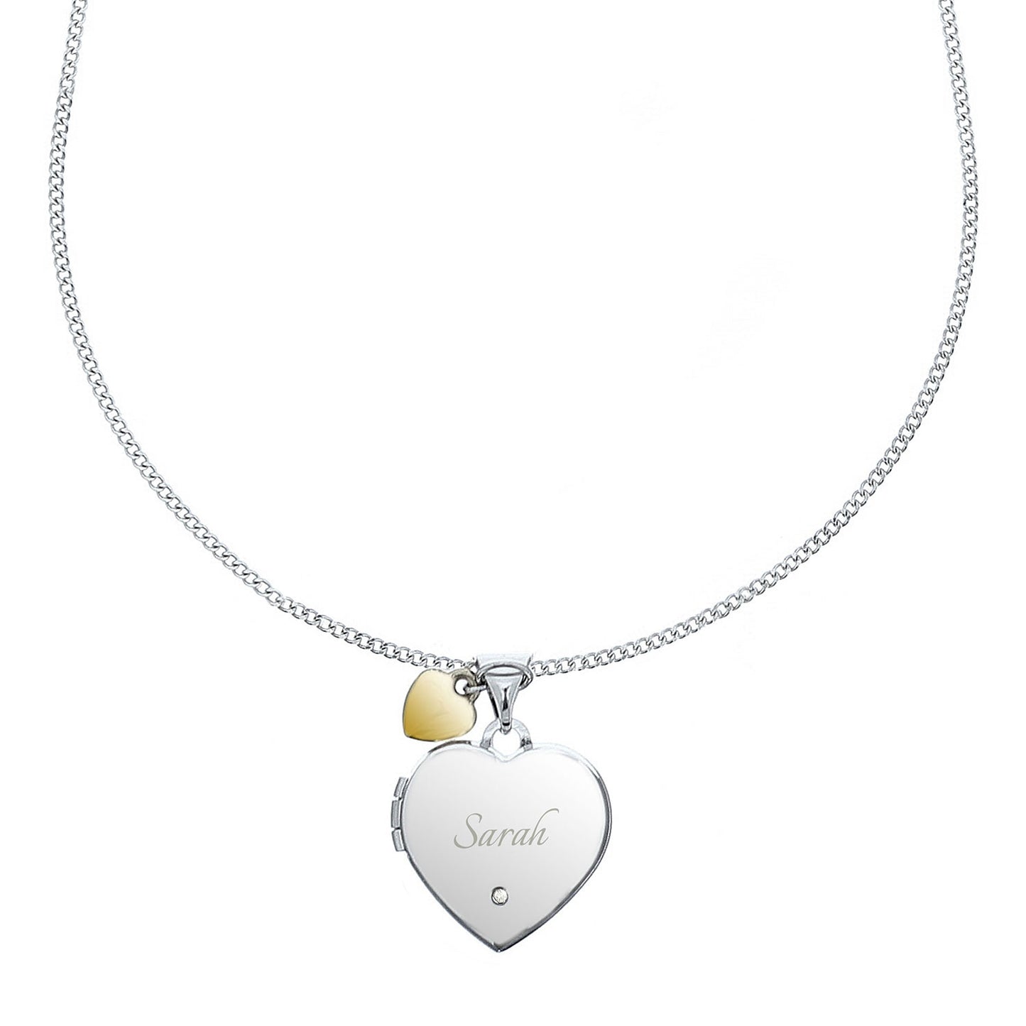 Personalised Heart Locket Necklace With Diamond & Gold Plated Charm