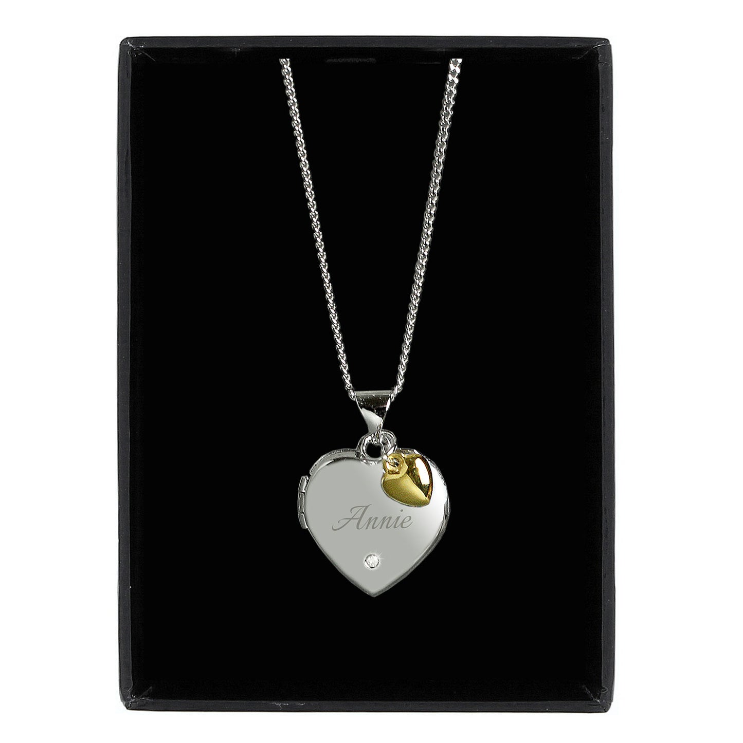 Personalised Heart Locket Necklace With Diamond & Gold Plated Charm