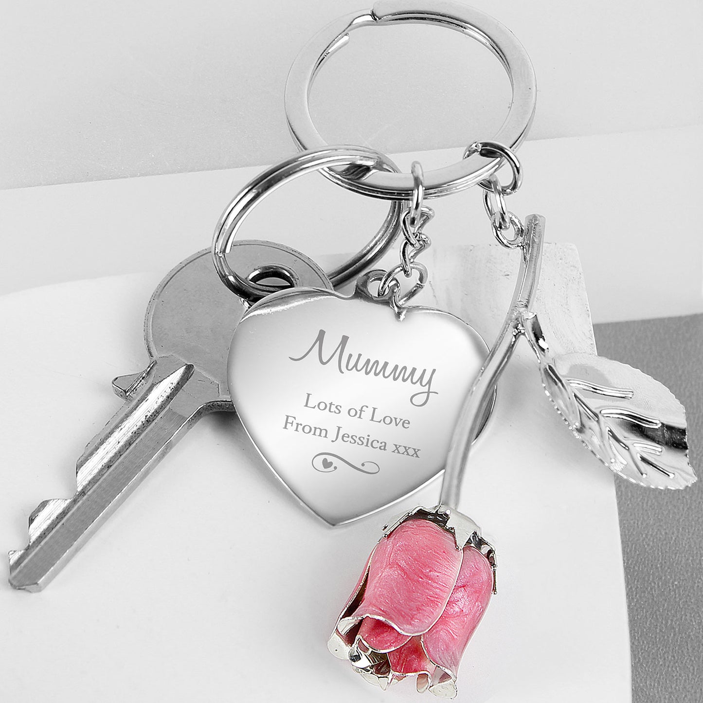 Personalised Personalised Pink Rose Keyring