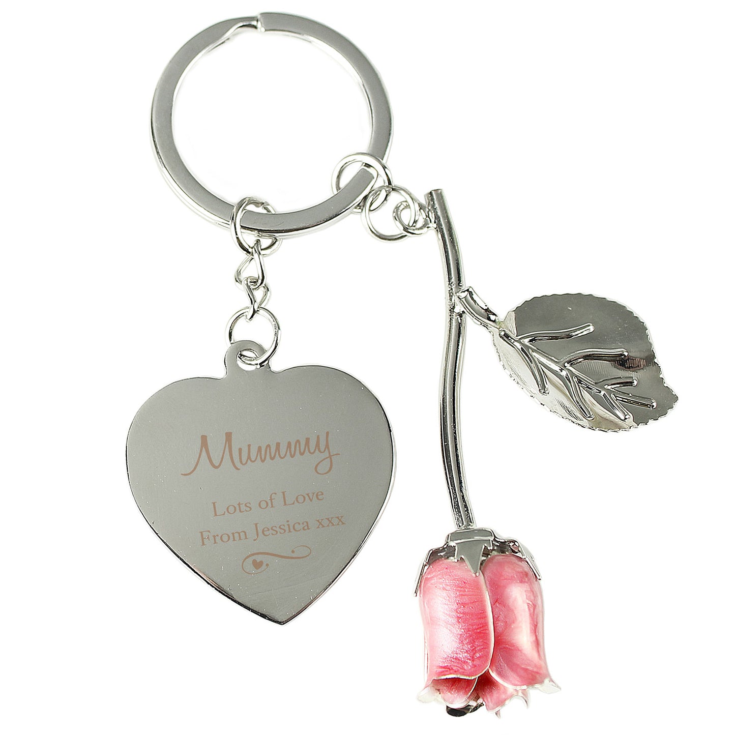 Personalised Personalised Pink Rose Keyring