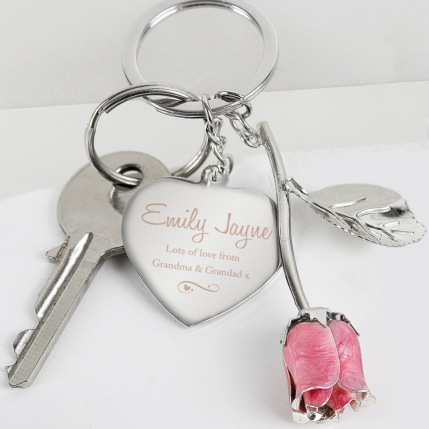 Personalised Personalised Pink Rose Keyring