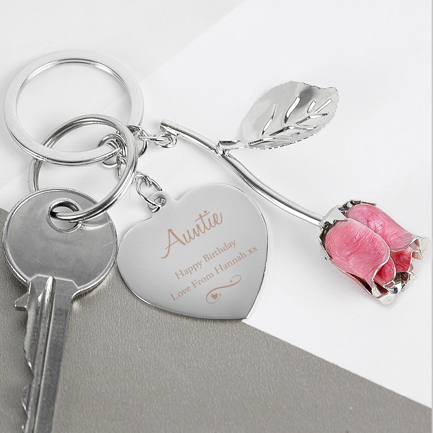 Personalised Personalised Pink Rose Keyring