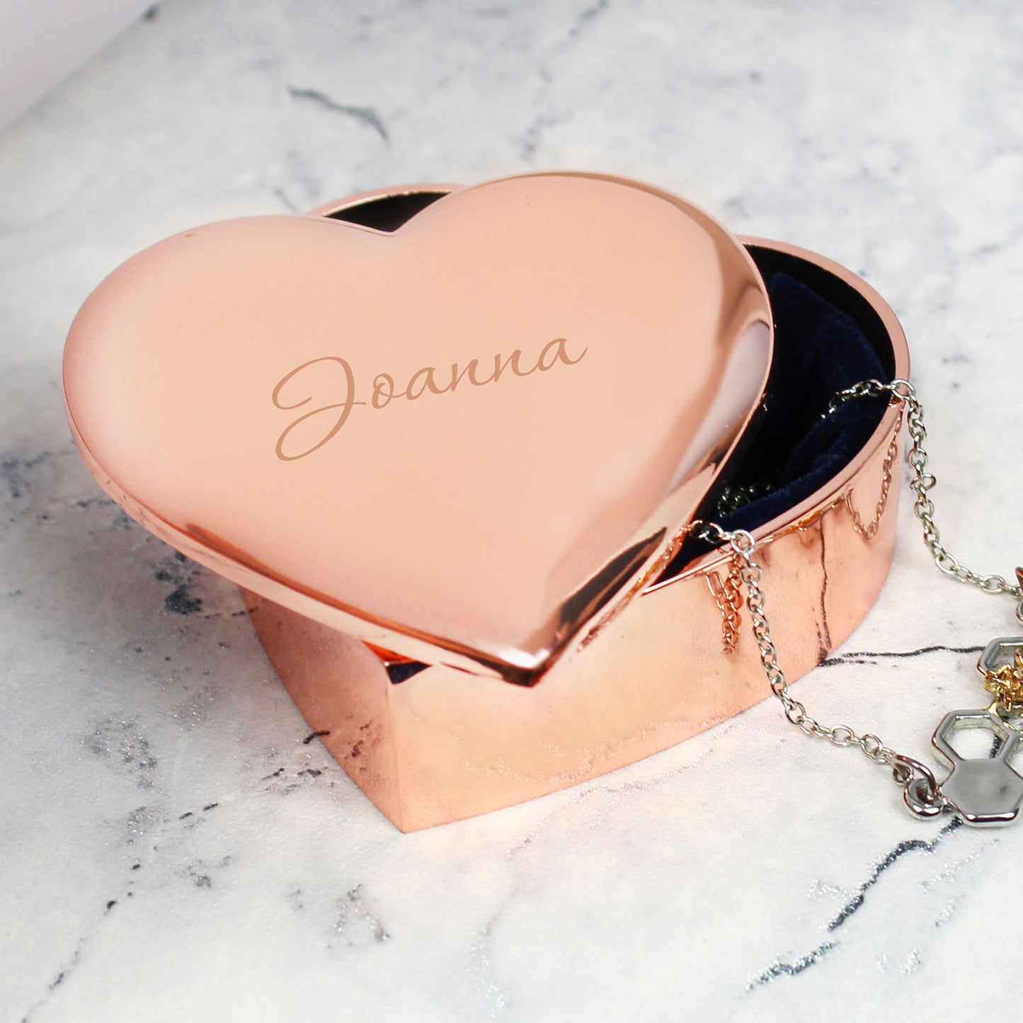 Personalised Name Rose Gold Heart Shaped Trinket Box