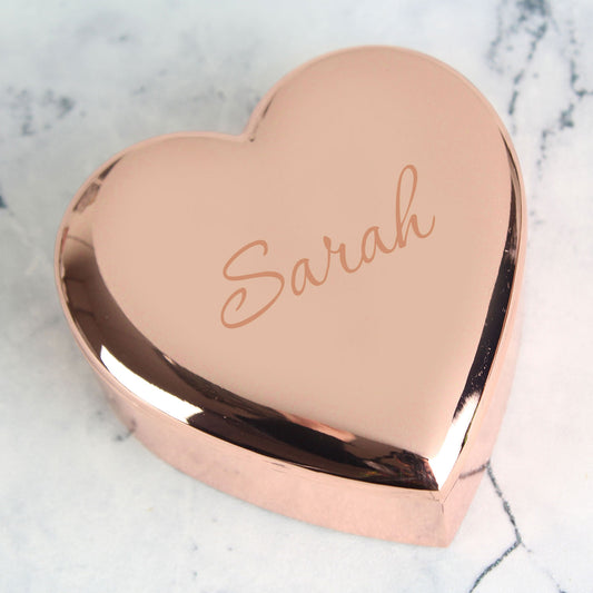 Personalised Name Rose Gold Heart Shaped Trinket Box