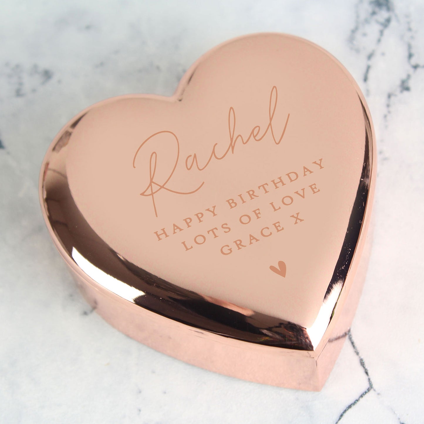 Personalised Message Rose Gold Heart Shaped Trinket Box