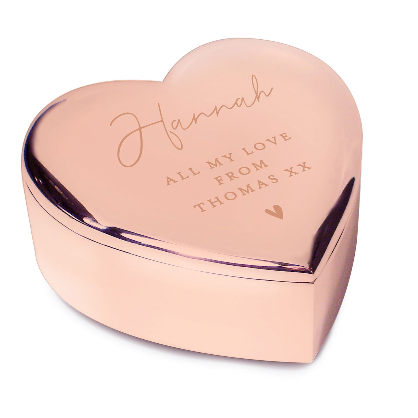 Personalised Message Rose Gold Heart Shaped Trinket Box