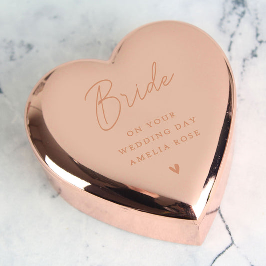 Personalised Message Rose Gold Heart Shaped Trinket Box