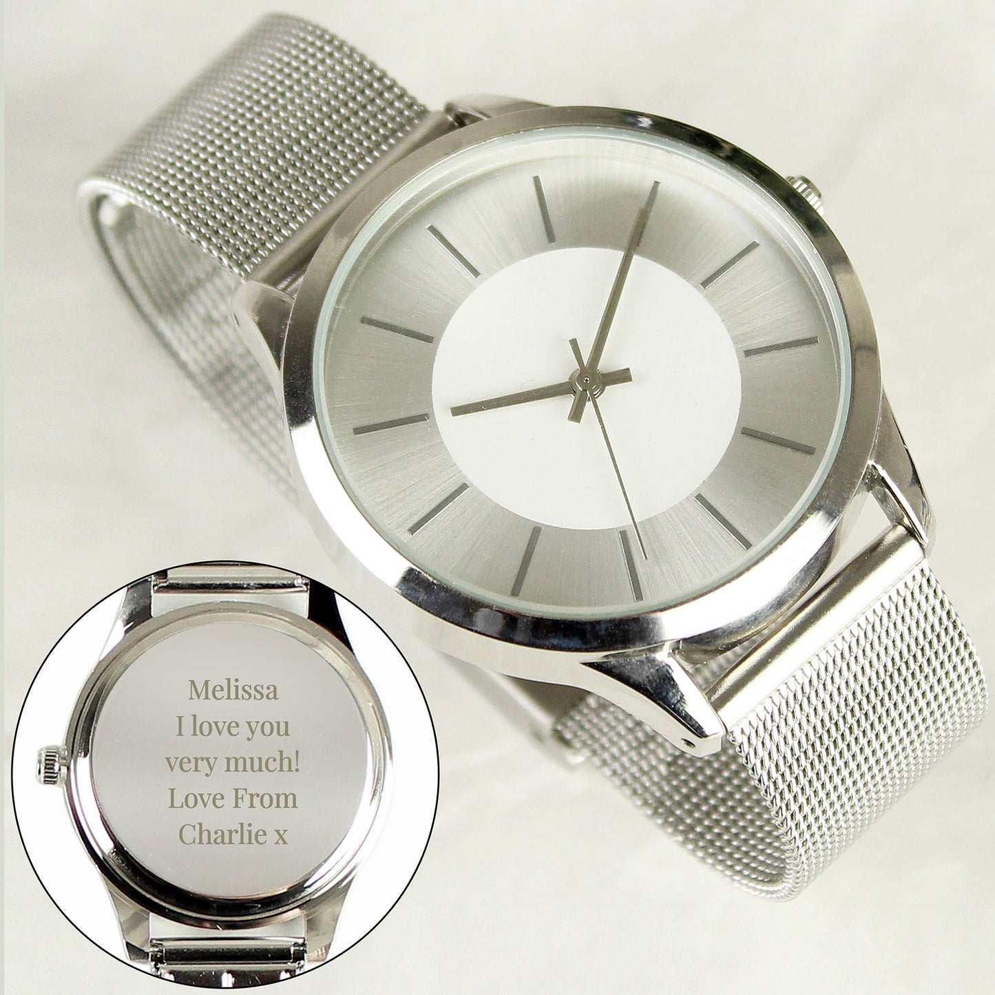 Personalised Unisex Silver Mesh Strap Watch