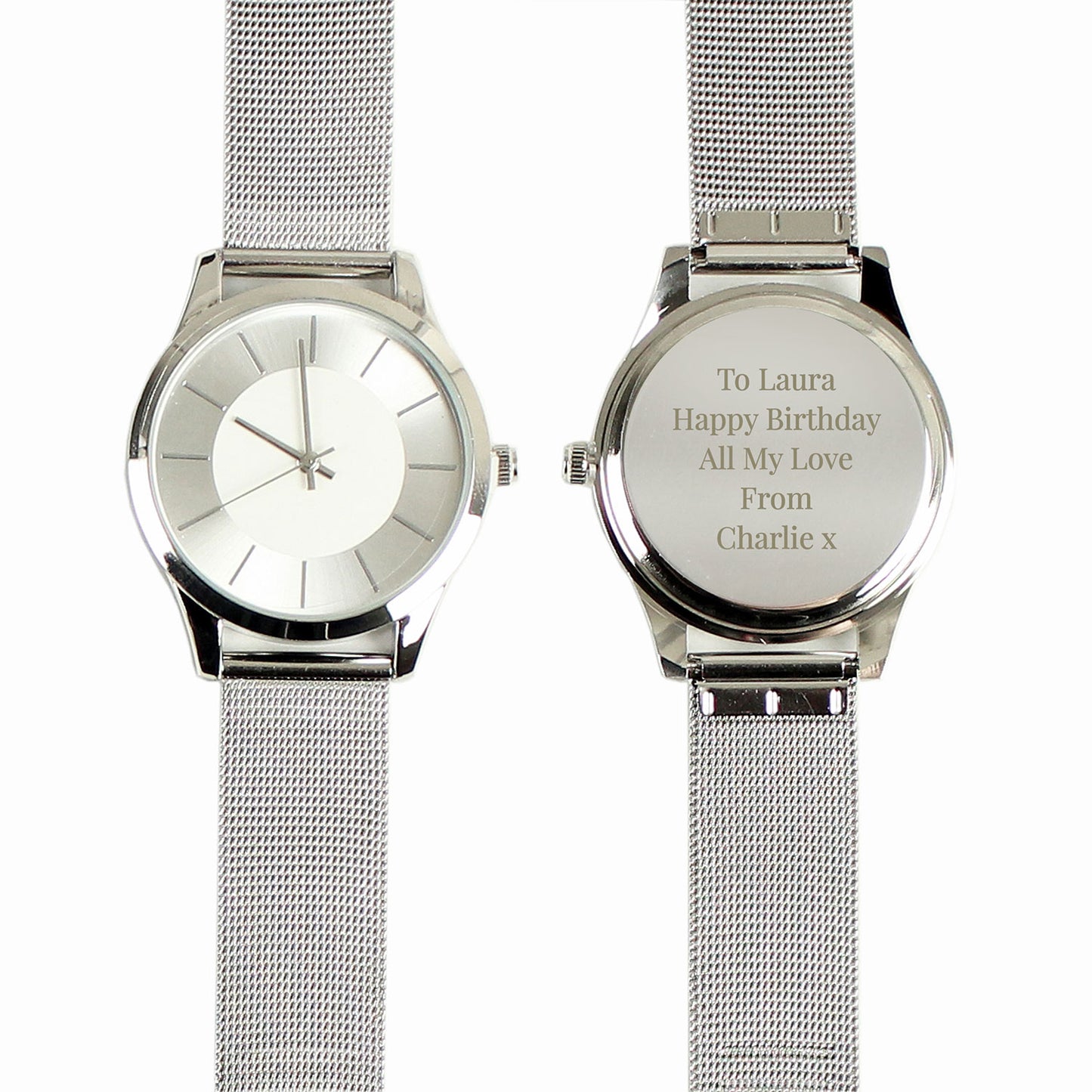 Personalised Unisex Silver Mesh Strap Watch