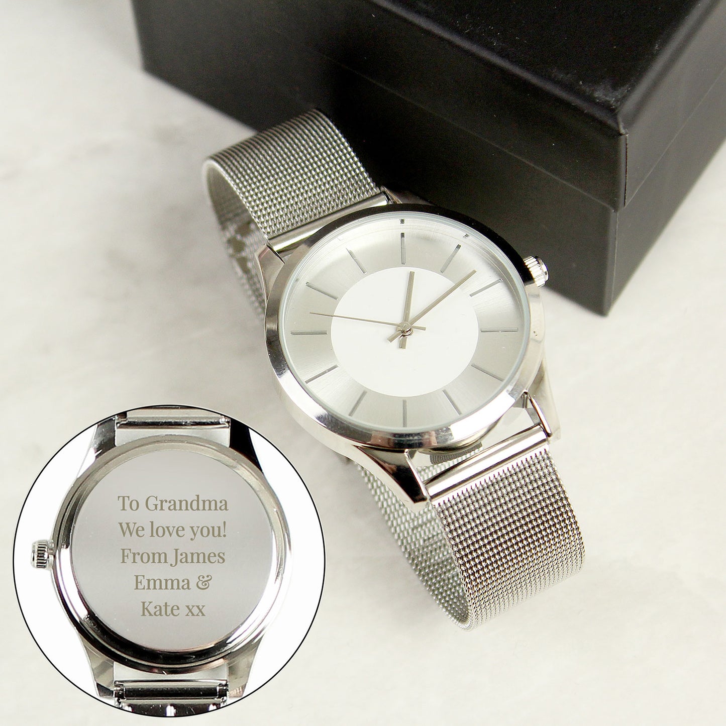 Personalised Unisex Silver Mesh Strap Watch