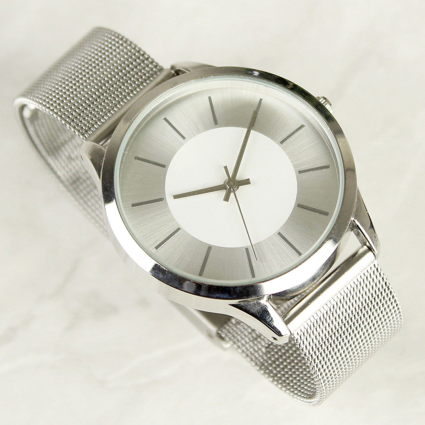 Personalised Unisex Silver Mesh Strap Watch