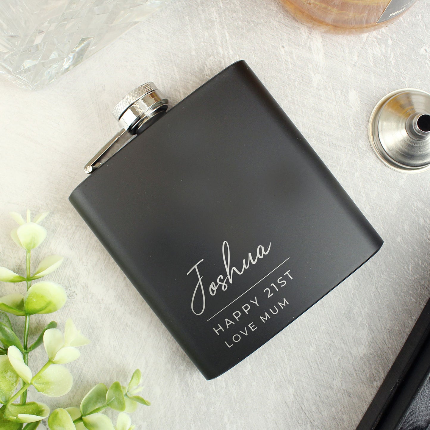 Personalised Black Stainless Steel Hip Flask