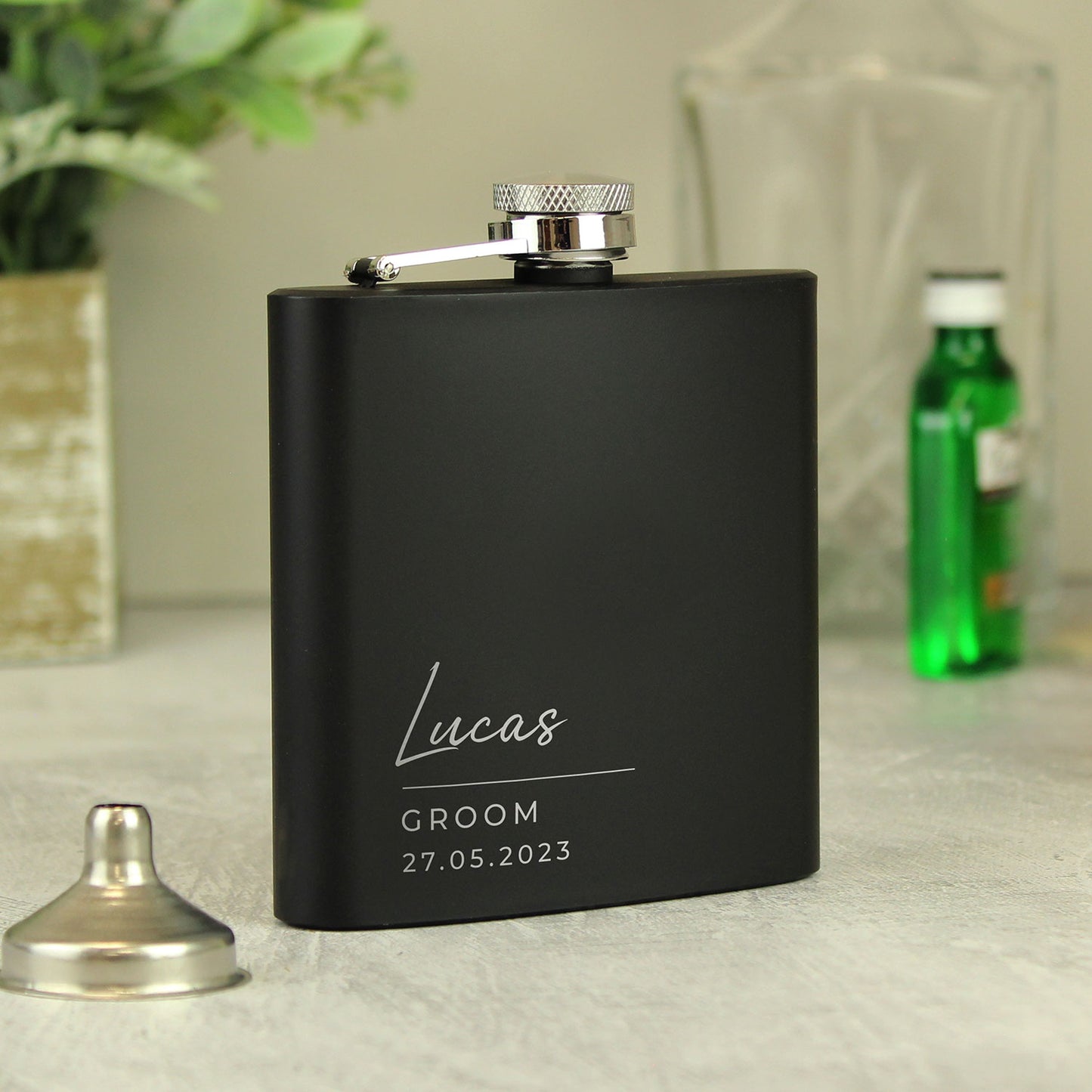 Personalised Black Stainless Steel Hip Flask