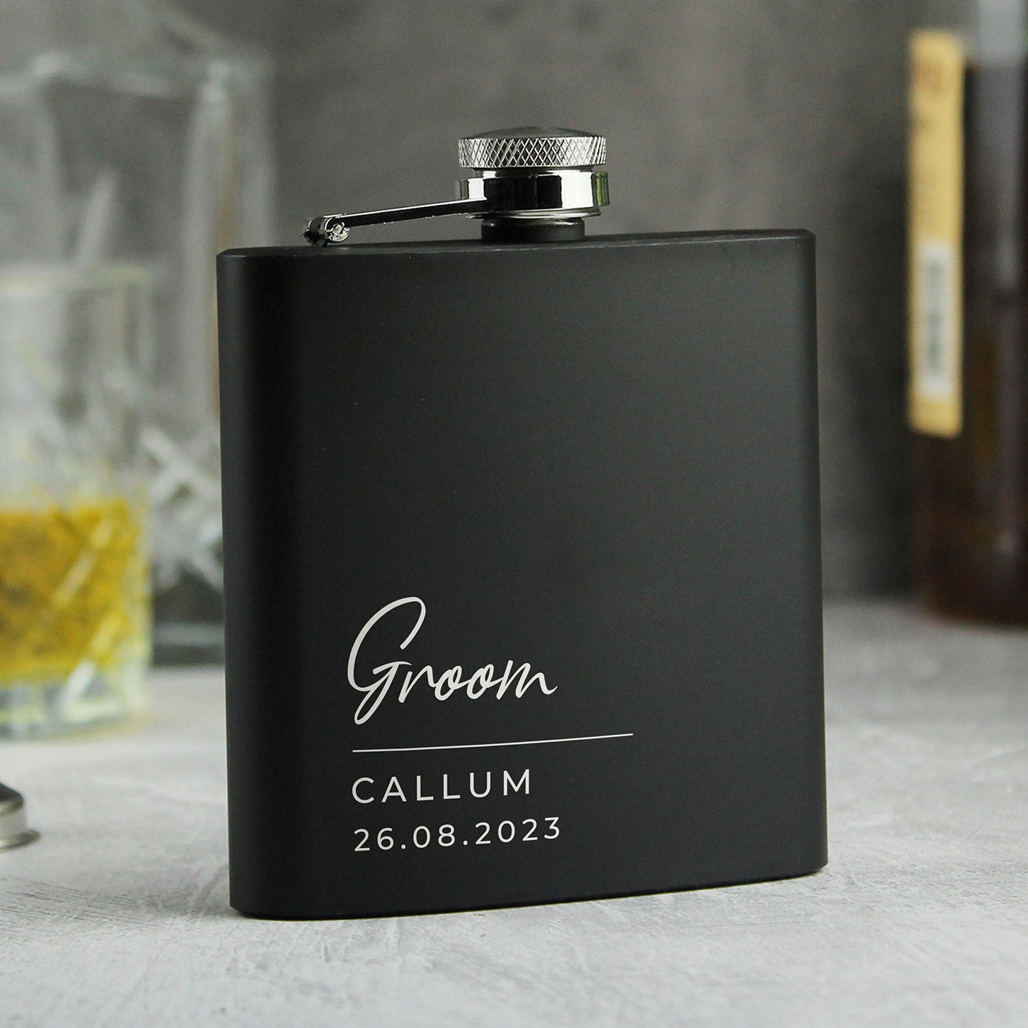 Personalised Black Stainless Steel Hip Flask