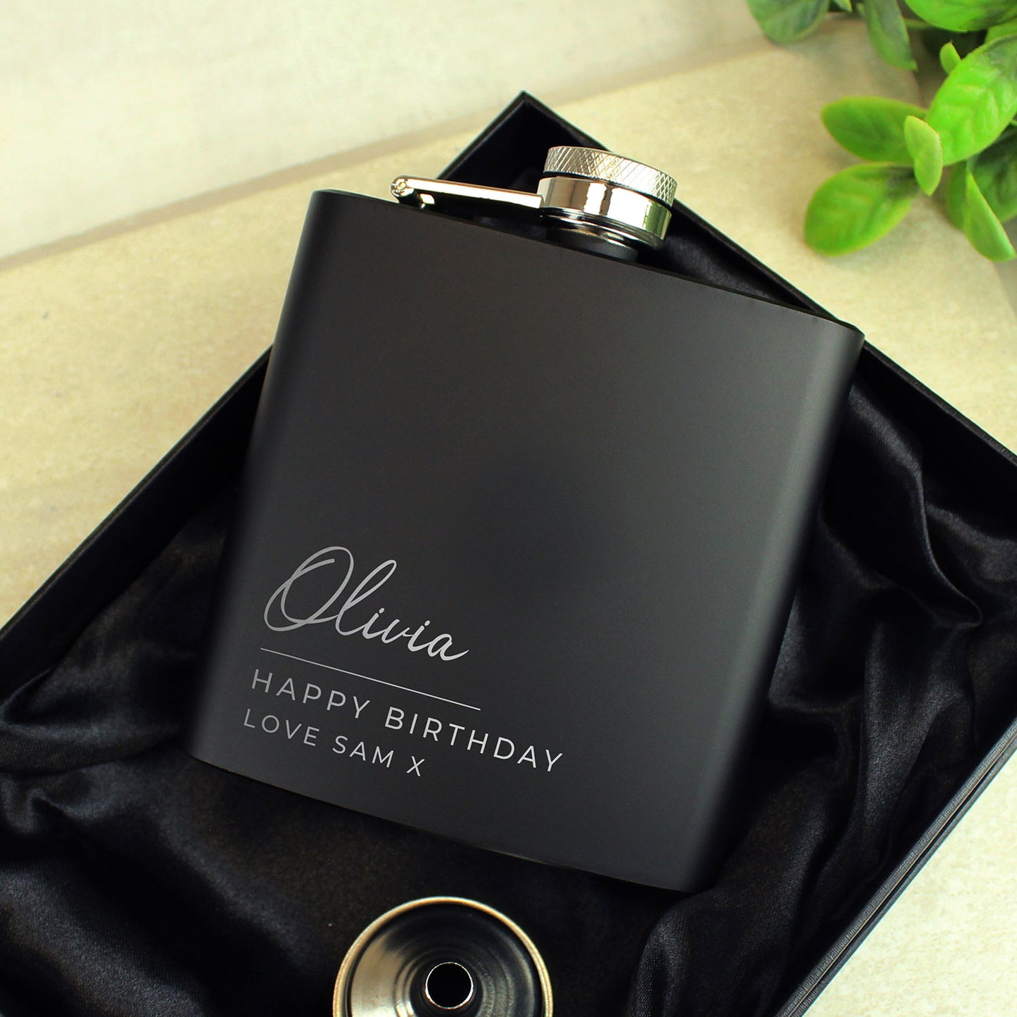 Personalised Black Stainless Steel Hip Flask