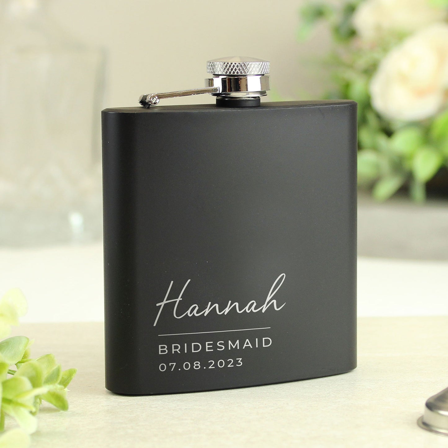 Personalised Black Stainless Steel Hip Flask