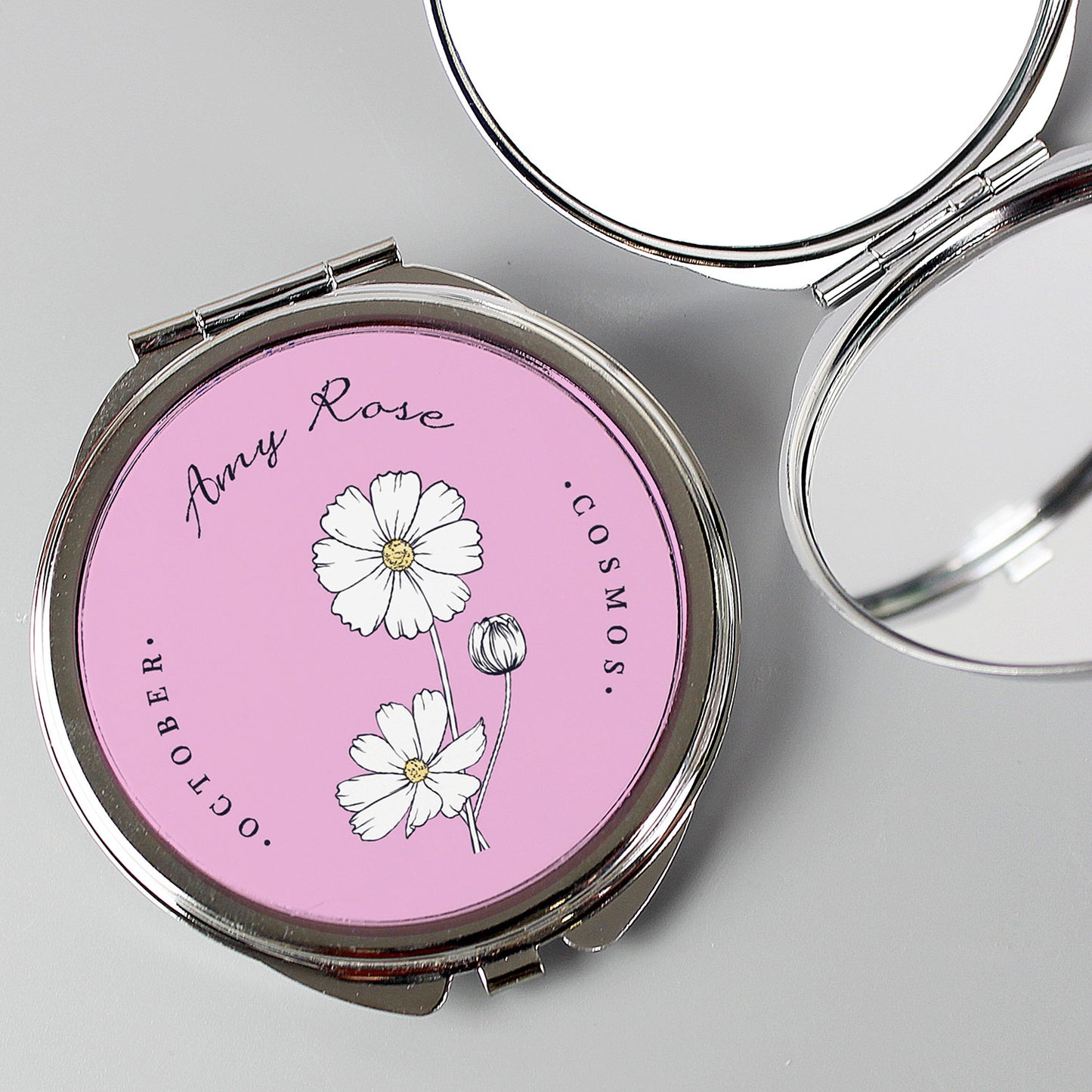 Personalised Birth Flower Handheld Compact Mirror