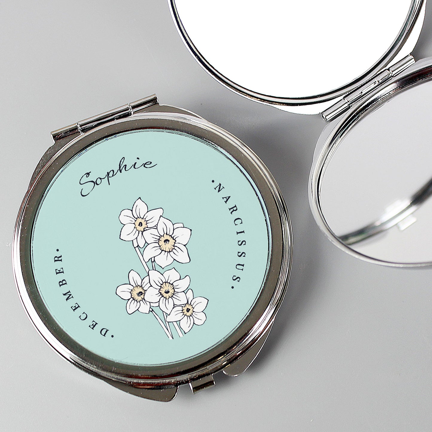 Personalised Birth Flower Handheld Compact Mirror