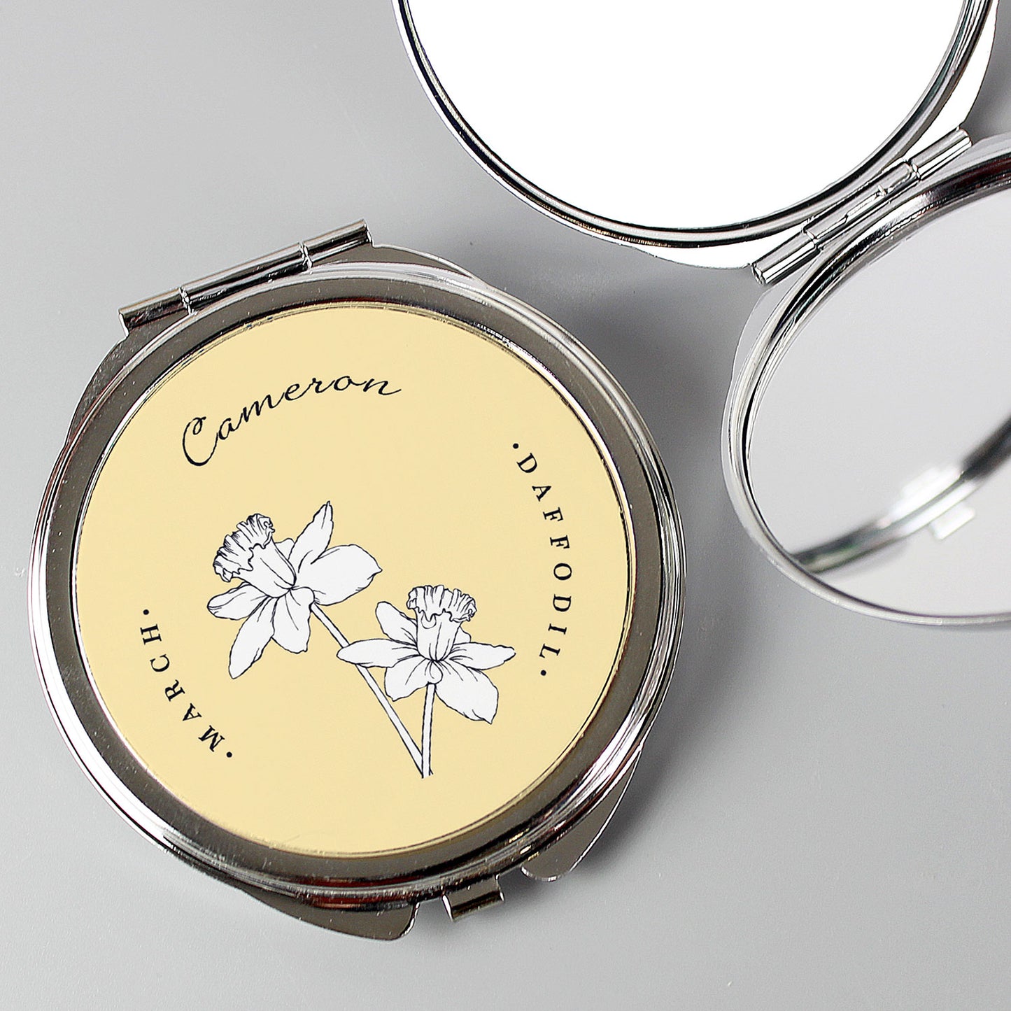 Personalised Birth Flower Handheld Compact Mirror