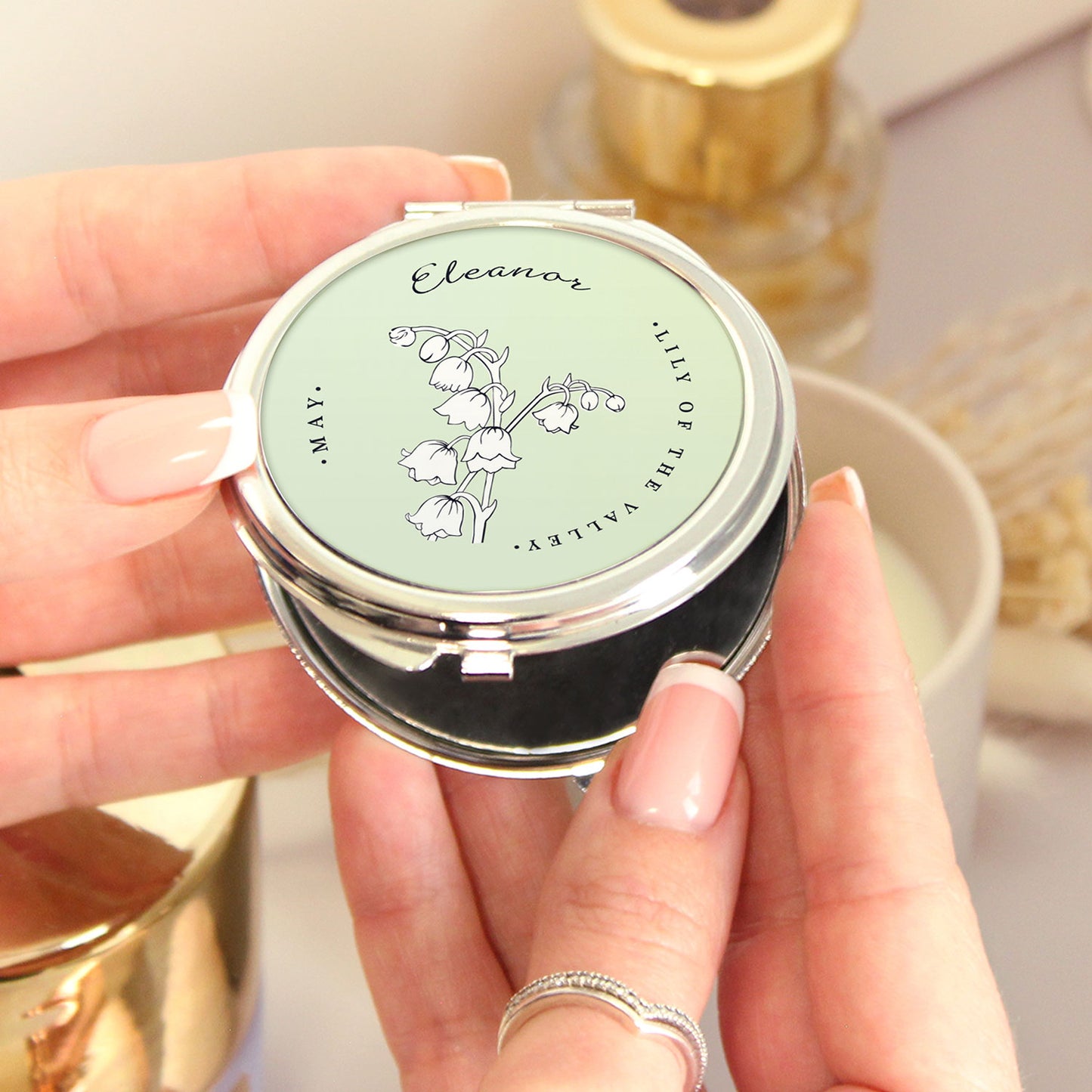 Personalised Birth Flower Handheld Compact Mirror