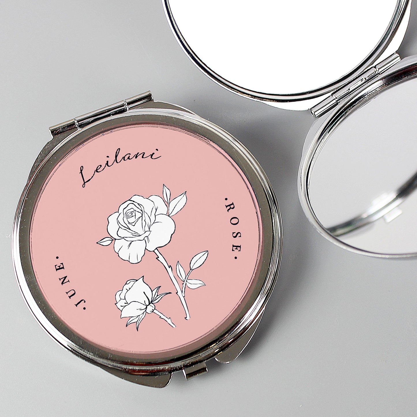 Personalised Birth Flower Handheld Compact Mirror