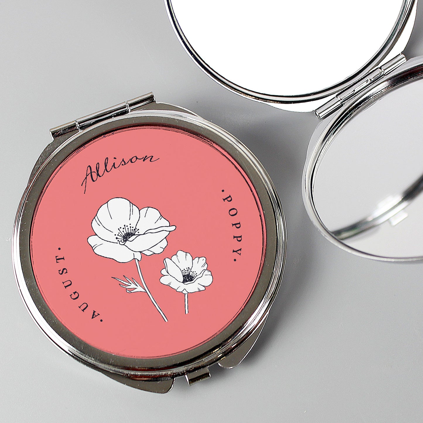 Personalised Birth Flower Handheld Compact Mirror