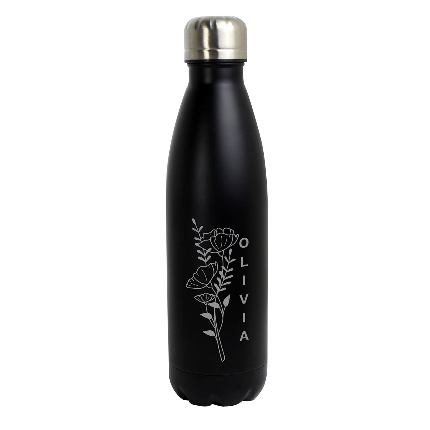 Personalised Black Floral Stainless Steel 500ml Bottle