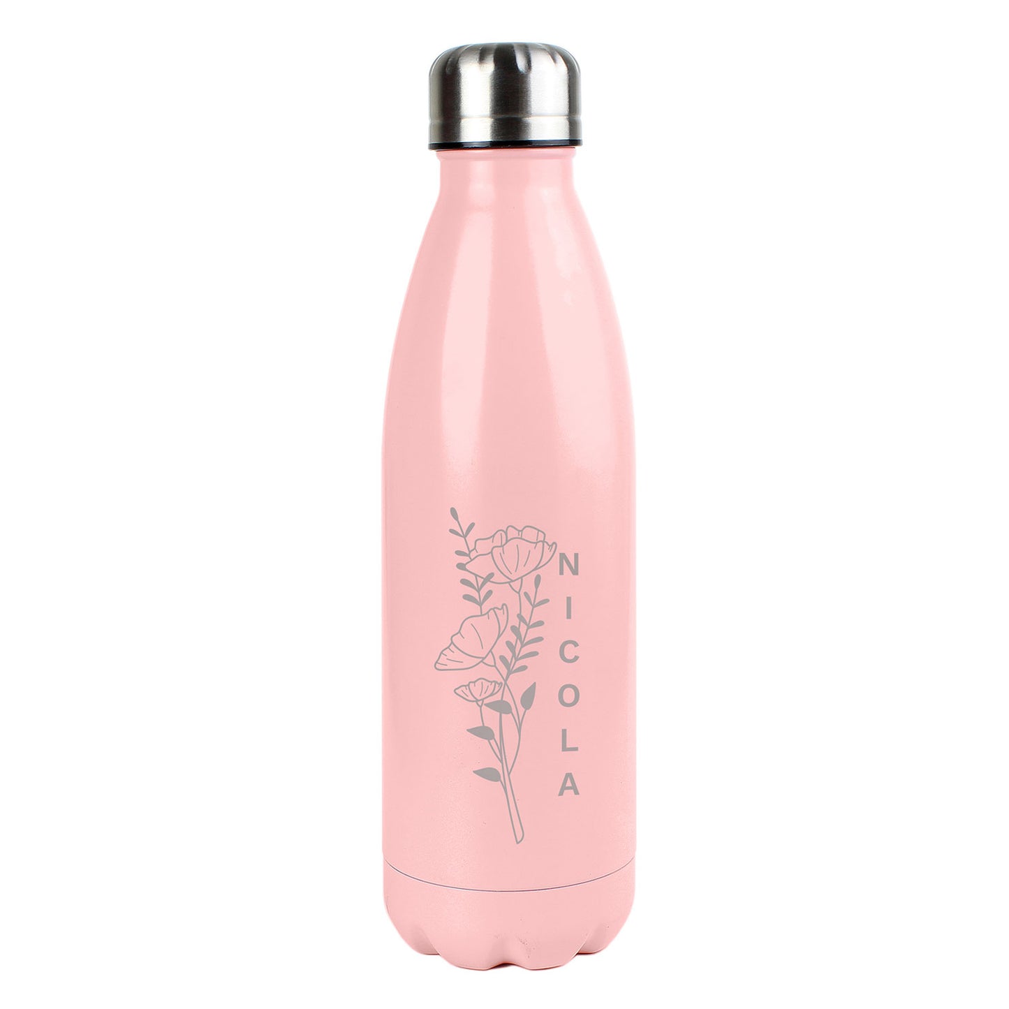 Personalised Pink Floral Stainless Steel 500ml Bottle