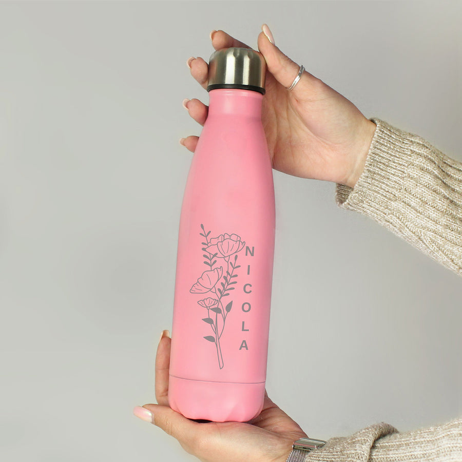 Personalised Pink Floral Stainless Steel 500ml Bottle