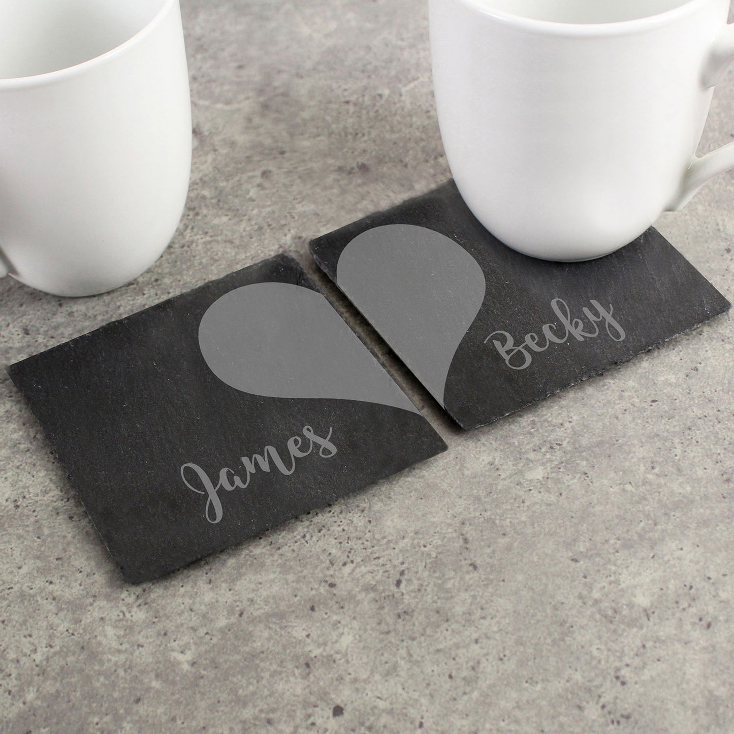 Our Personalised Two Heart Slate Coaster Set