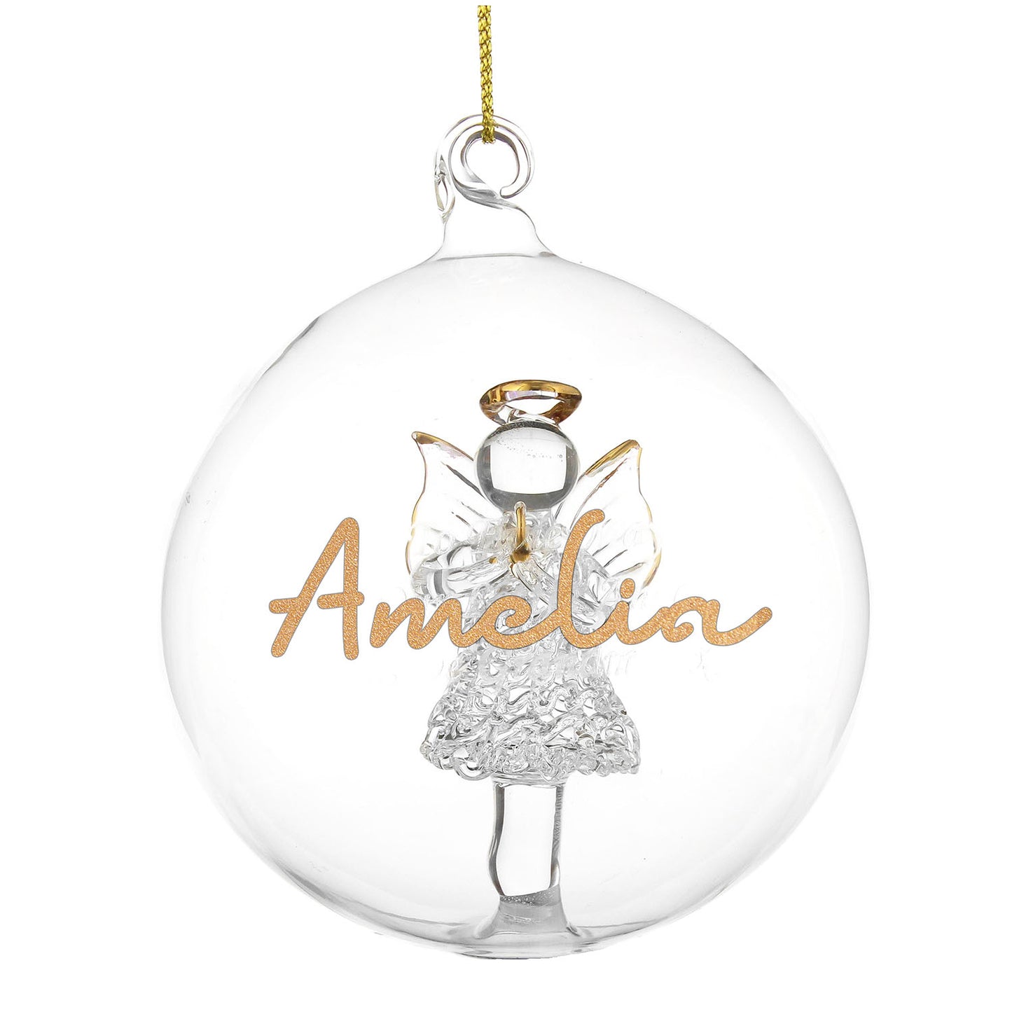 Personalised Gold Glitter Name Angel Glass Bauble